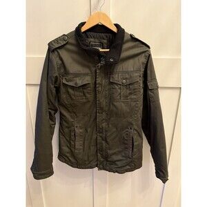 Mens Foreign Exchange Waxed Army Green Military Bomber Field Coat Jacket Size M